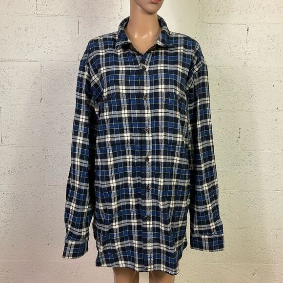 NEW RAINFOREST heavy flannel navy tartan plaid button up shirt/ shaket XXL - Picture 3 of 9